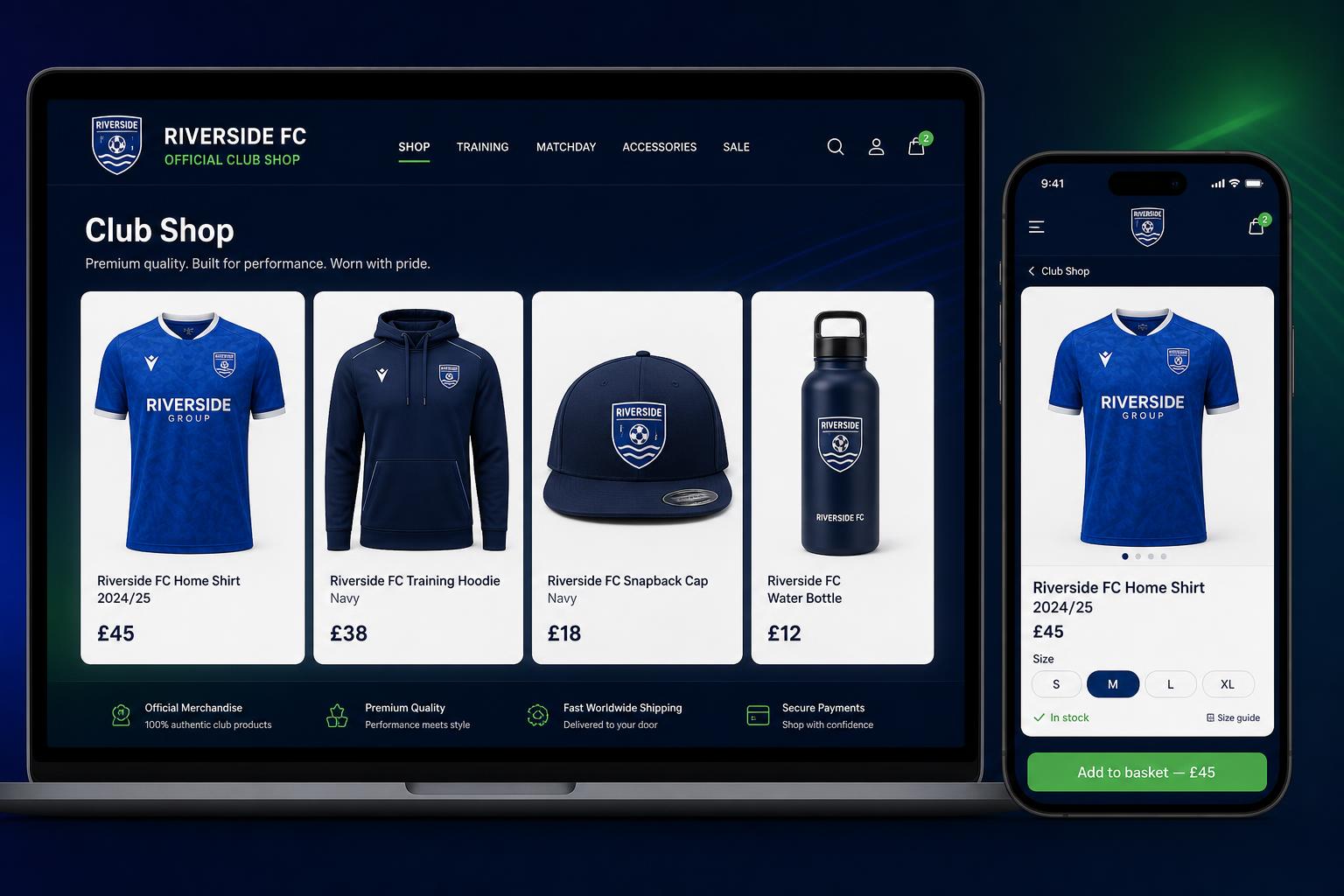 Teamzum Club Shop — desktop and mobile product mockup